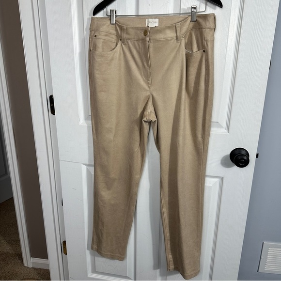 Chico's size 2 (approx size 12 US) suede-feel beige pants, straight leg - Picture 2 of 13